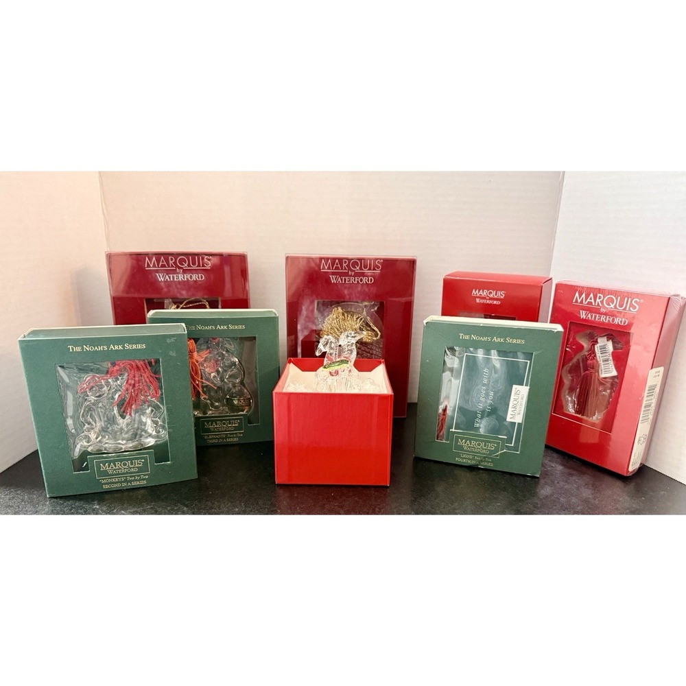 Marquis Waterford Noah's Ark Two by Two Crystal Ornaments Lot 8 Mint Rare NIB